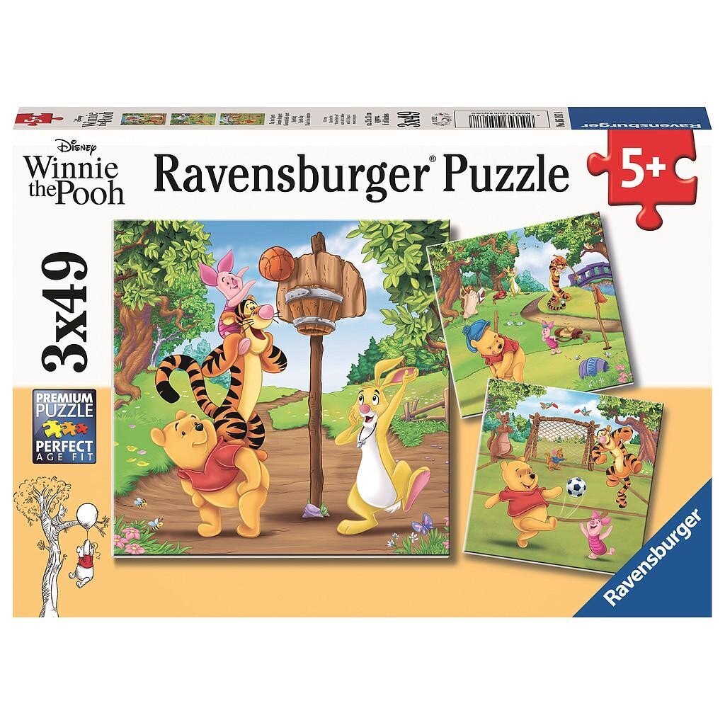 Ravensburger puzle 3x49gab Vinnijs Pūks - Sporta diena cena un informācija | Puzles, 3D puzles | 220.lv