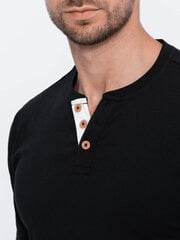 мужская футболка henley с круглым вырезом и длинным рукавом — черная v4 om-lscl-0107 цена и информация | Мужские футболки | 220.lv