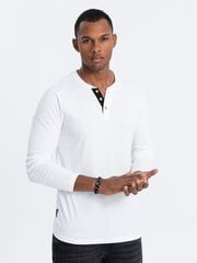 Vīriešu krekls ar garām piedurknēm Ombre Clothing, balts цена и информация | Мужские футболки | 220.lv