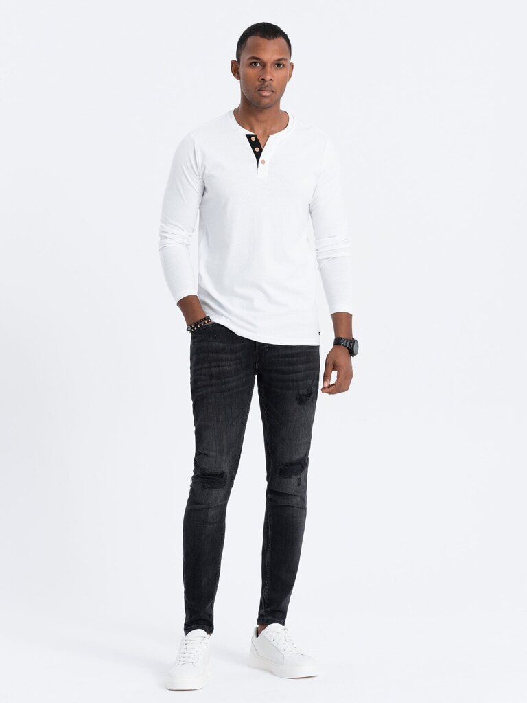 Vīriešu krekls ar garām piedurknēm Ombre Clothing, balts cena un informācija | Vīriešu T-krekli | 220.lv