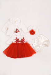 Apģērba komplekts meitenei, sarkans/balts, 4 daļas cena un informācija | Kleitas, svārki jaundzimušajiem | 220.lv
