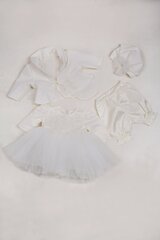 Apģērba komplekts meitenei, balts, 4 daļas cena un informācija | Kleitas, svārki jaundzimušajiem | 220.lv