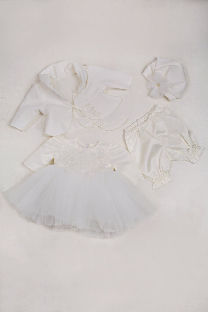 Apģērba komplekts meitenei, balts, 4 daļas cena un informācija | Kleitas, svārki jaundzimušajiem | 220.lv