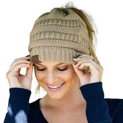 Женская вязаная шапка-бини CC, бежевая цена и информация | Женские шапки | 220.lv