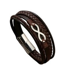 Высококачественный кожаный браслет с символом бесконечности, коричневый и серебристый цена и информация | Женские браслеты | 220.lv
