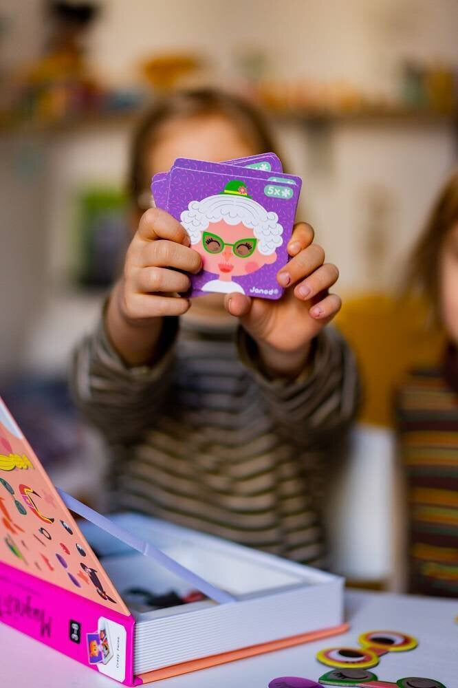 Magnētiskā puzle Funny faces Girl Magnetibook Janod cena un informācija | Attīstošās rotaļlietas | 220.lv