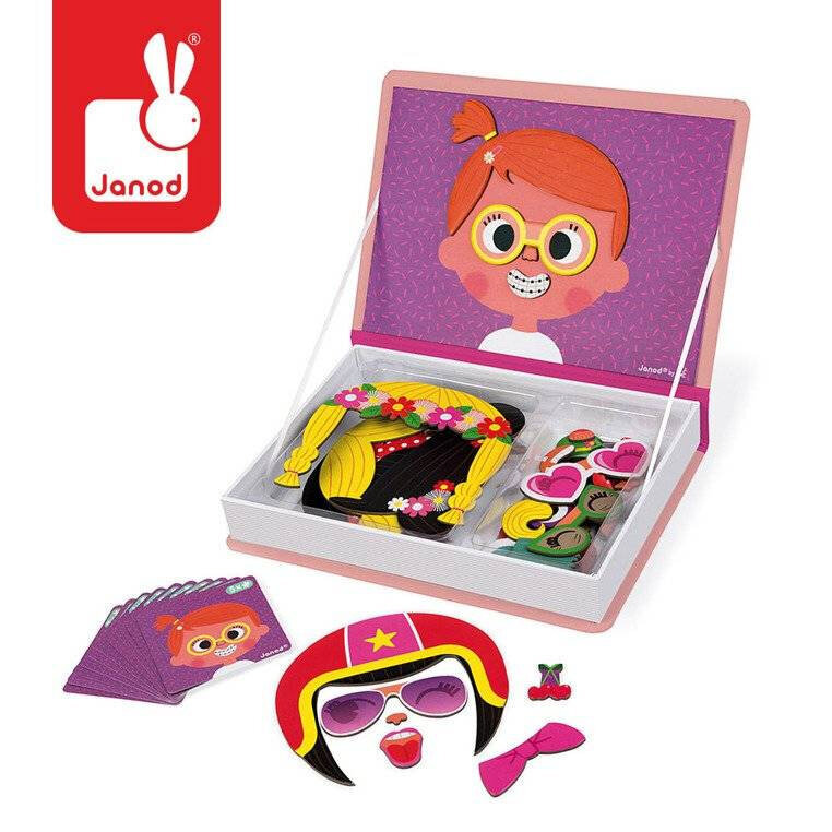Magnētiskā puzle Funny faces Girl Magnetibook Janod cena un informācija | Attīstošās rotaļlietas | 220.lv