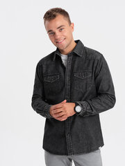 рубашка мужская джинсовая с карманами - черная v3 om-shds-0115 цена и информация | Мужские рубашки | 220.lv