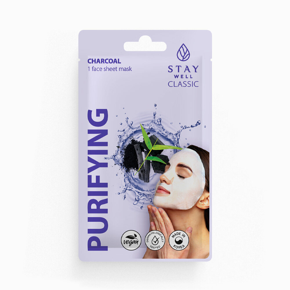 Attīroša sejas maska STAY WELL Classic sheet mask - CHARCOAL Purifying cena un informācija | Sejas maskas, acu maskas | 220.lv