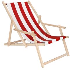 Guļamkrēsls ar roku balstiem Springos, sarkans/balts cena un informācija | Sauļošanās krēsli | 220.lv