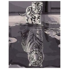 Glezna pēc cipariem Kaķis un tīģeris, 40x50 cm cena un informācija | Gleznas pēc numuriem | 220.lv