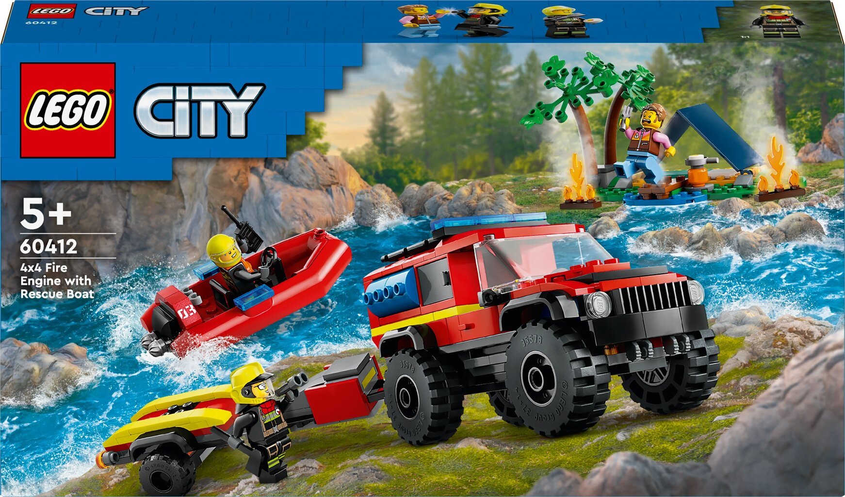 60412 LEGO® City 4x4 ugunsdzēsēju visurgājējs ar glābšanas laivu cena un informācija | Konstruktori | 220.lv