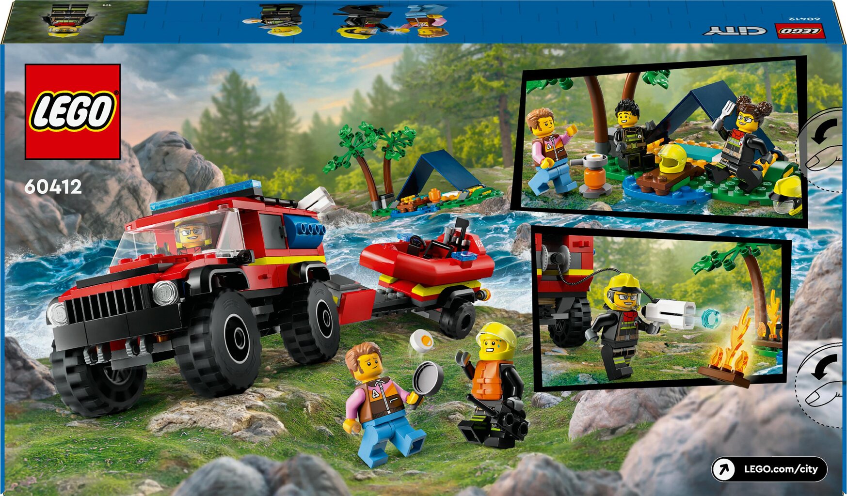 60412 LEGO® City 4x4 ugunsdzēsēju visurgājējs ar glābšanas laivu cena un informācija | Konstruktori | 220.lv