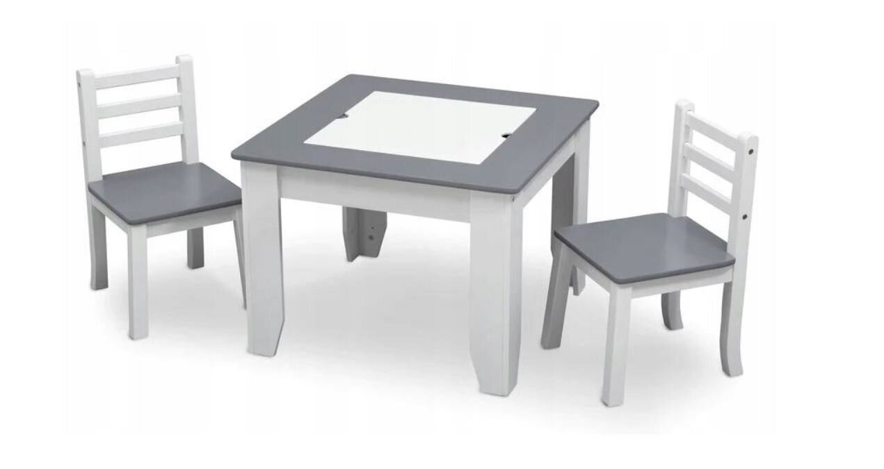 Galda un krēslu komplekts ar tāfeles virsmu, balts/pelēks cena un informācija | Bērnu krēsliņi un bērnu galdiņi | 220.lv
