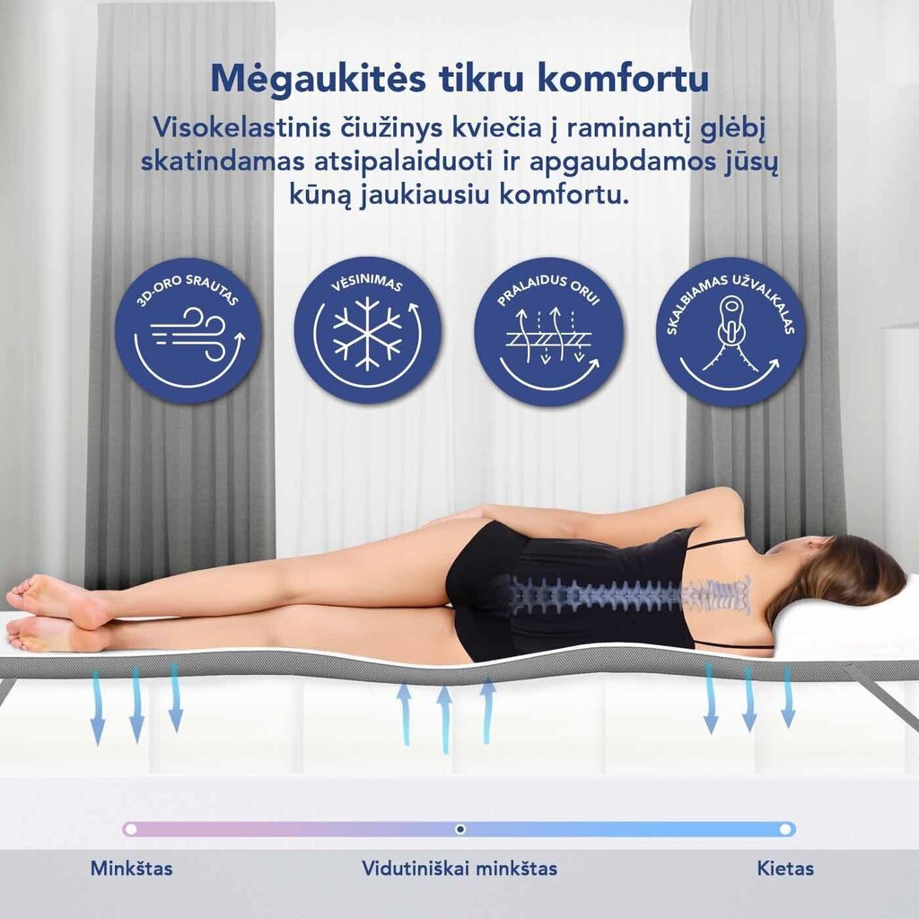 Memory foam matracis ar bambusa pārvalku 3D Air 90x200 cm cena un informācija | Virsmatrači | 220.lv