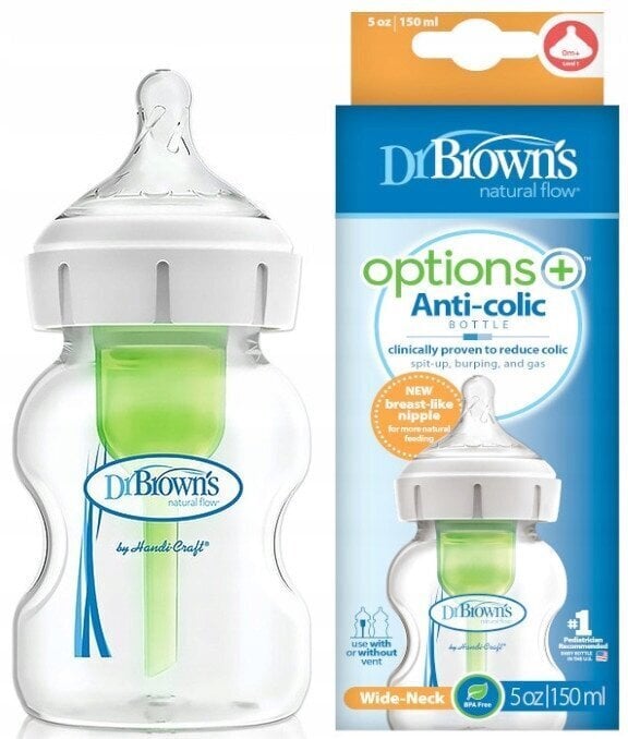 Pudelīte pret vēdera kolikām Dr Browns Options Plus, 0 mēneši+, 150 ml cena un informācija | Bērnu pudelītes un to aksesuāri | 220.lv