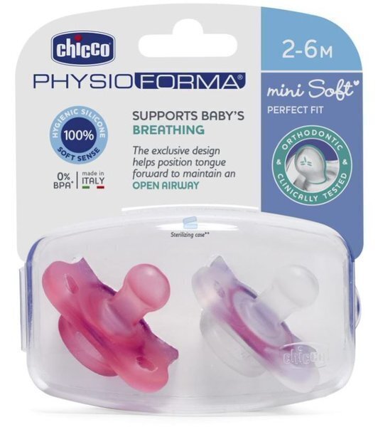 Silikona knupji Chicco Physioforma mini soft, 2-6 mēn., 2 gab. цена и информация | Bērnu pudelītes un to aksesuāri | 220.lv