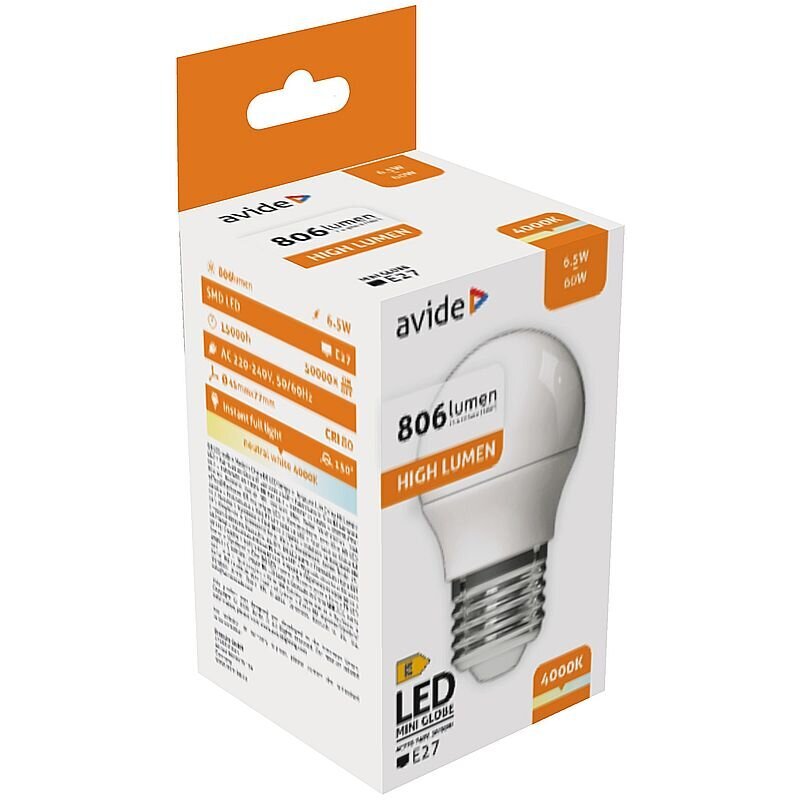 LED spuldze Avide 6.5W G45 E27 4000K, 1 gab. cena un informācija | Spuldzes | 220.lv