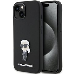 Karl Lagerfeld Liquid Silicone Metal Ikonik Case for iPhone 15 Black цена и информация | Чехлы для телефонов | 220.lv