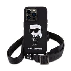 Karl Lagerfeld Liquid Silicone Crossbody Ikonik Case for iPhone 15 Pro Max Black цена и информация | Чехлы для телефонов | 220.lv