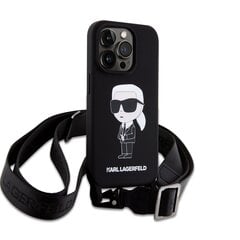 Karl Lagerfeld Liquid Silicone Crossbody Ikonik Case for iPhone 15 Pro Max Black цена и информация | Чехлы для телефонов | 220.lv