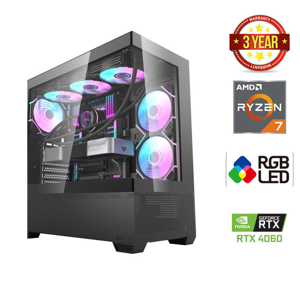 GAMER Ryzen 7 7800X3D 32GB 1TB SSD 1TB HDD RTX 4060 Windows 11 cena un informācija | Stacionārie datori | 220.lv