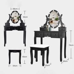 Kosmētiskais galdiņš KS165 ar mīkstu soliņu, melns cena un informācija | Kosmētikas galdiņi | 220.lv