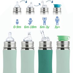 Pudele ar salmiņu Pura Kiki, 9+ mēn, zaļa, 325 ml cena un informācija | Bērnu pudelītes un to aksesuāri | 220.lv