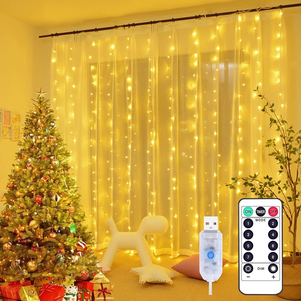 Ziemassvētku virtene, 300 Led, 3x3m. cena un informācija | Ziemassvētku lampiņas, LED virtenes | 220.lv