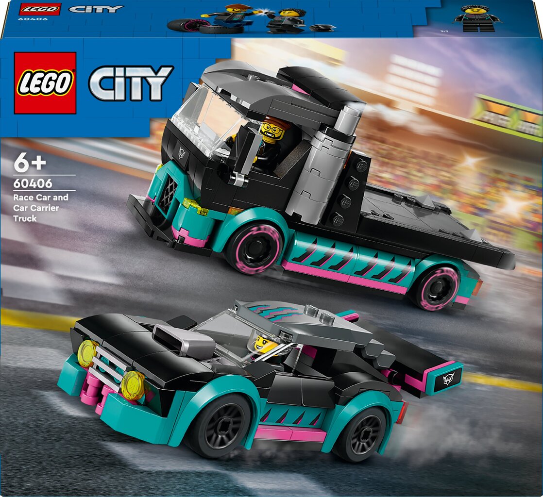 60406 Гоночный автомобиль и грузовик для перевозки автомобилей LEGO® City  цена | 220.lv