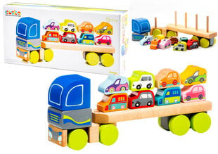 Koka kravas automašīna ar vieglajām automašīnām, 12d. cena un informācija | Attīstošās rotaļlietas | 220.lv