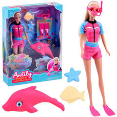 Lelle ar delfīnu un aksesuāriem Anlily, 30 cm cena un informācija | Rotaļlietas meitenēm | 220.lv