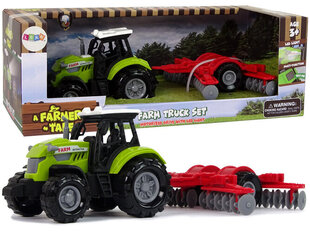 Žaislinis traktorius su prikabinamu grėbliu, žalias/raudonas цена и информация | Игрушки для мальчиков | 220.lv