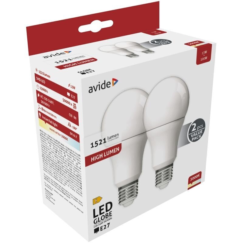 Avide LED spuldze 13W E27 3K 2gab cena un informācija | Spuldzes | 220.lv