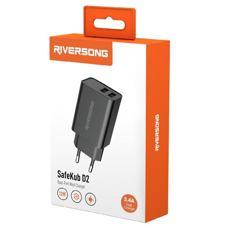 Riversong sienas lādētājs SafeKub D2 2x USB 12W melns AD29 цена и информация | Lādētāji un adapteri | 220.lv