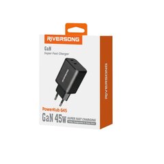Riversong sieninis įkroviklis PowerKub G45 2x USB-C 45W juodas AD95 цена и информация | Зарядные устройства для телефонов | 220.lv