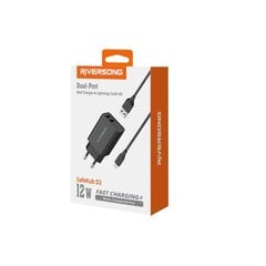 Riversong sienas lādētājs SafeKub D2 2x USB 12W melns + kabelis USB - Lightning AD29 + CL85 cena un informācija | Lādētāji un adapteri | 220.lv