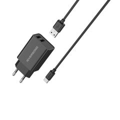 Riversong зарядное устройство SafeKub D2 2x USB 12W черный + проволока USB - USB-C AD29 + CT85 цена и информация | Зарядные устройства для телефонов | 220.lv