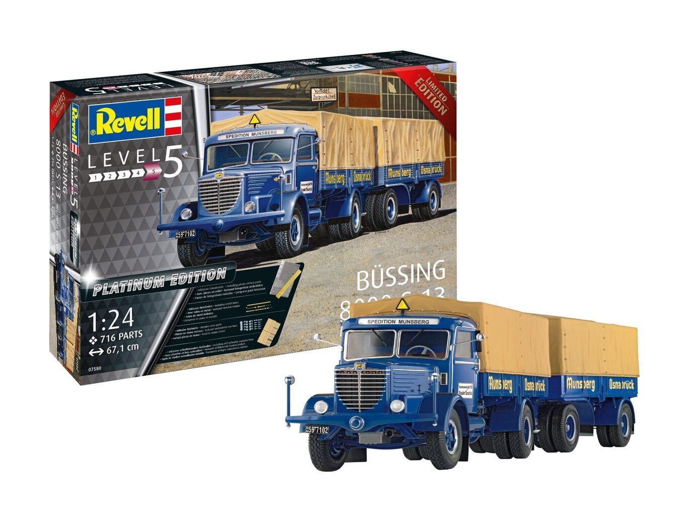 Konstruktors Revell - Büssing 8000 S 13 & Trailer Platinum Edition, 1/24, 07580 cena un informācija | Konstruktori | 220.lv