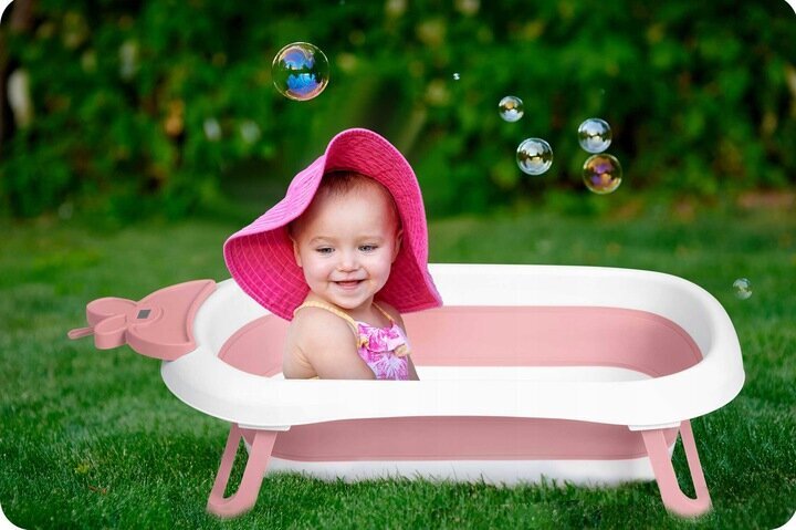 Bērnu vanna ar termometru balta un rozā krāsā cena un informācija | Mazuļa mazgāšana | 220.lv