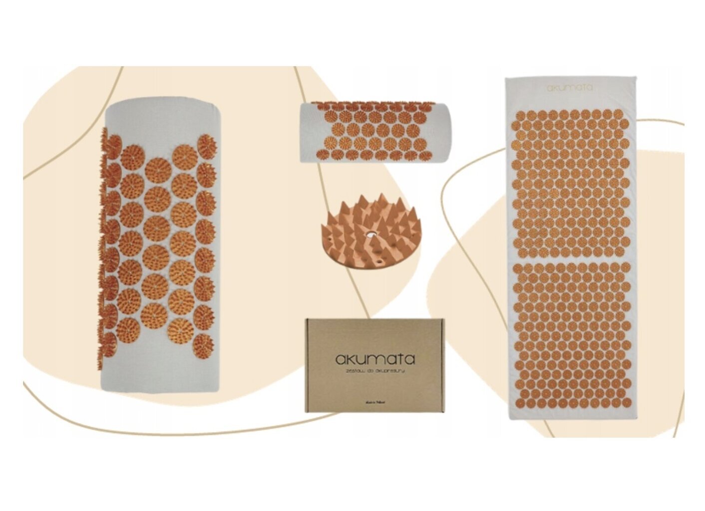 Akupresūras masāžas paklājiņš ar spilvenu Akumata, 68x42 cm, pelēks/brūns cena un informācija | Masāžas piederumi | 220.lv