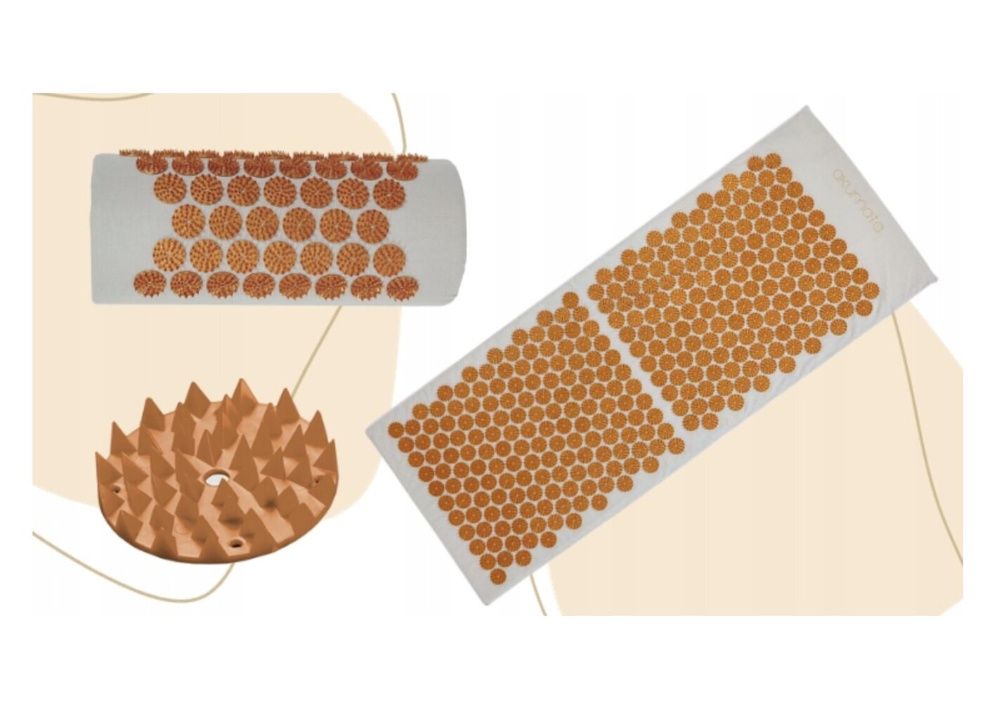 Akupresūras masāžas paklājiņš ar spilvenu Akumata, 68x42 cm, pelēks/brūns cena un informācija | Masāžas piederumi | 220.lv