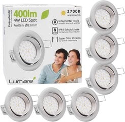 LED griestu lampas Lumare, 400LM, 4W, 230V, 6gab, balts cena un informācija | Iebūvējamās lampas, LED paneļi | 220.lv