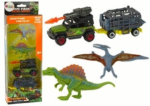 Dinozauru un automobiļa ar piekabi komplekts Lean Toys cena un informācija | Rotaļlietas zēniem | 220.lv
