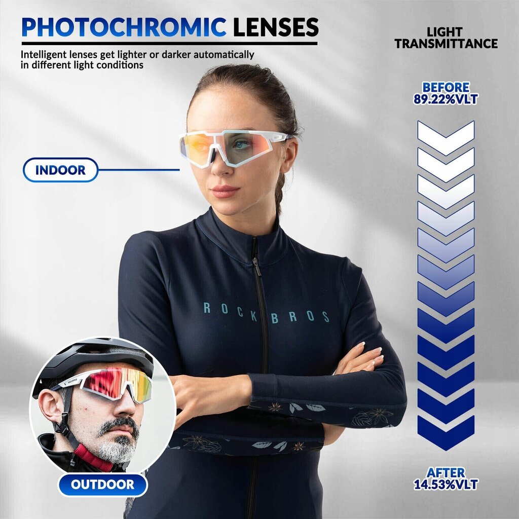 Velosipēdistu saulesbrilles ar fotohromisko rāmi SP291, baltas cena un informācija | Sporta brilles | 220.lv