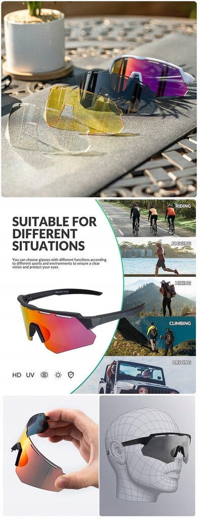 Velosipēdistu saulesbrilles Rockbros SP246-1, zaļas cena un informācija | Sporta brilles | 220.lv