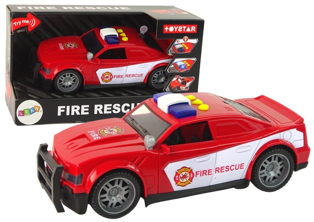 Rotaļu ugunsdzēsēju mašīna ar skaņām un gaismām Lean Toys, sarkana цена и информация | Rotaļlietas zēniem | 220.lv