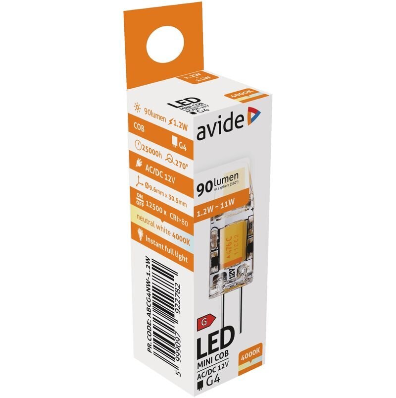 Avide LED spuldze 1,2W G4 4000K cena un informācija | Spuldzes | 220.lv