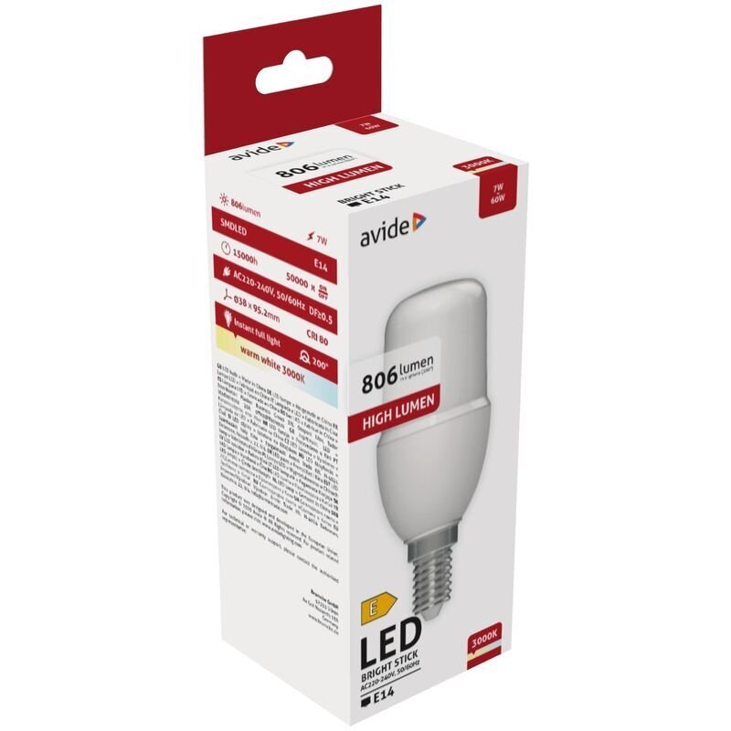 Avide LED spuldze 7W T37 E14 3000K cena un informācija | Spuldzes | 220.lv