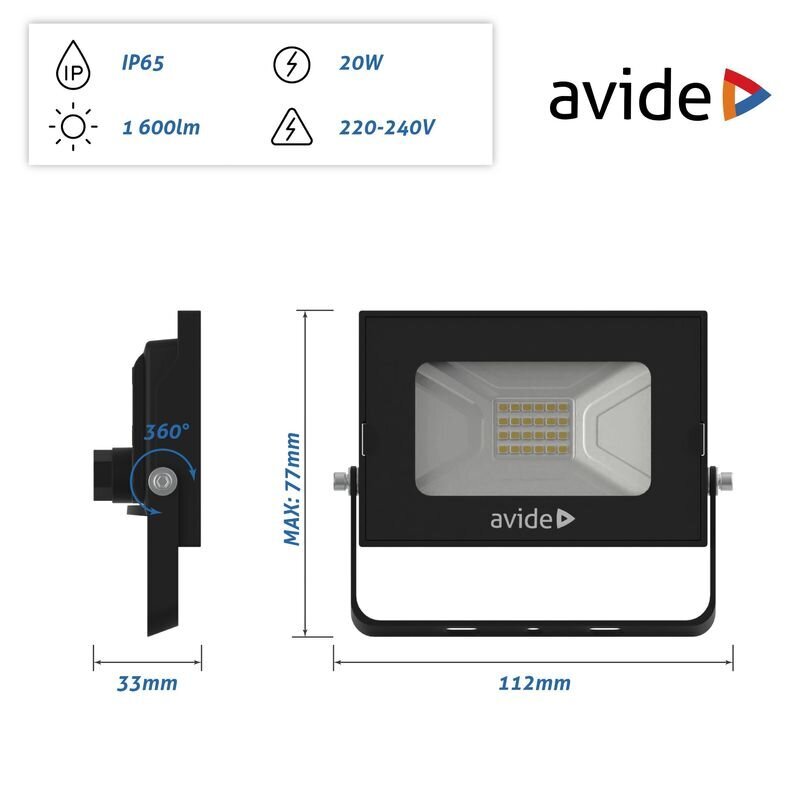 Avide LED āra prožektors 20W 1600lm cena un informācija | Āra apgaismojums | 220.lv